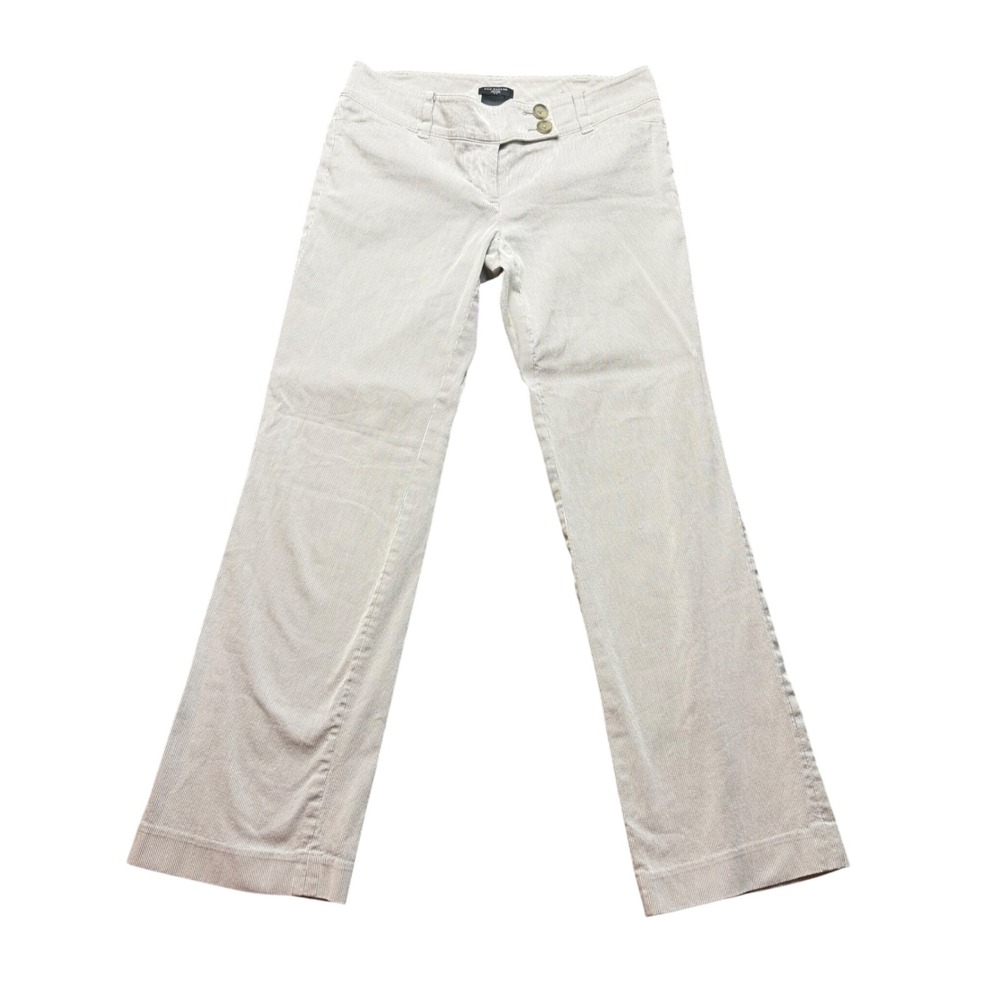 Ann Taylor Pants Women 0P Tan White Pinstripe Cotton Blend Modern Straight Leg